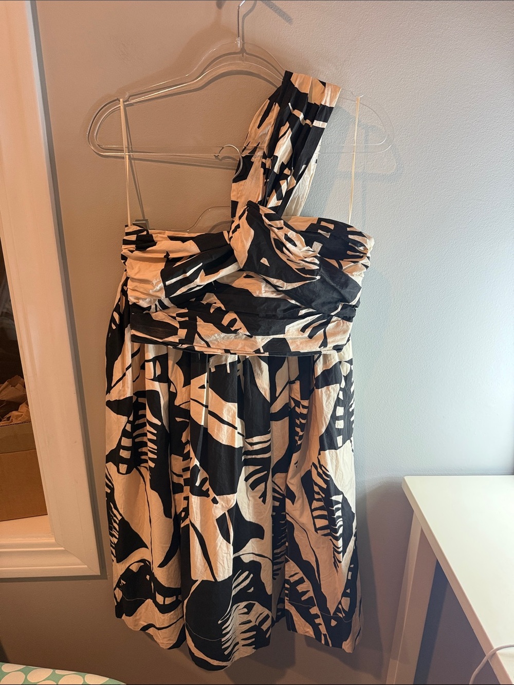 Lucy Paris One-Shoulder Black and Cream Printed 2 Piece Set